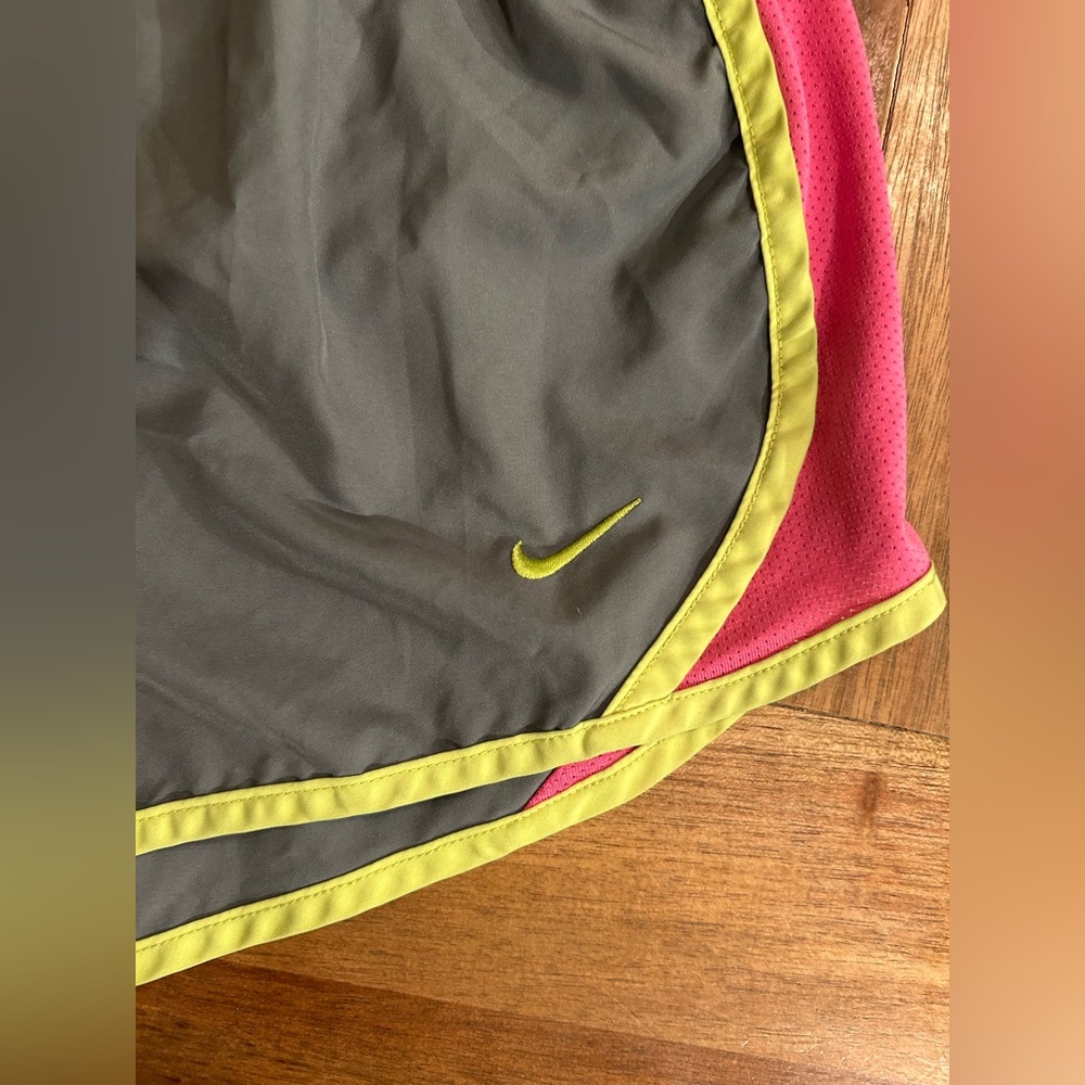 Nike Dri Fit Running Shorts youth Large. Gray pink and yellow. - Picture 2 of 6